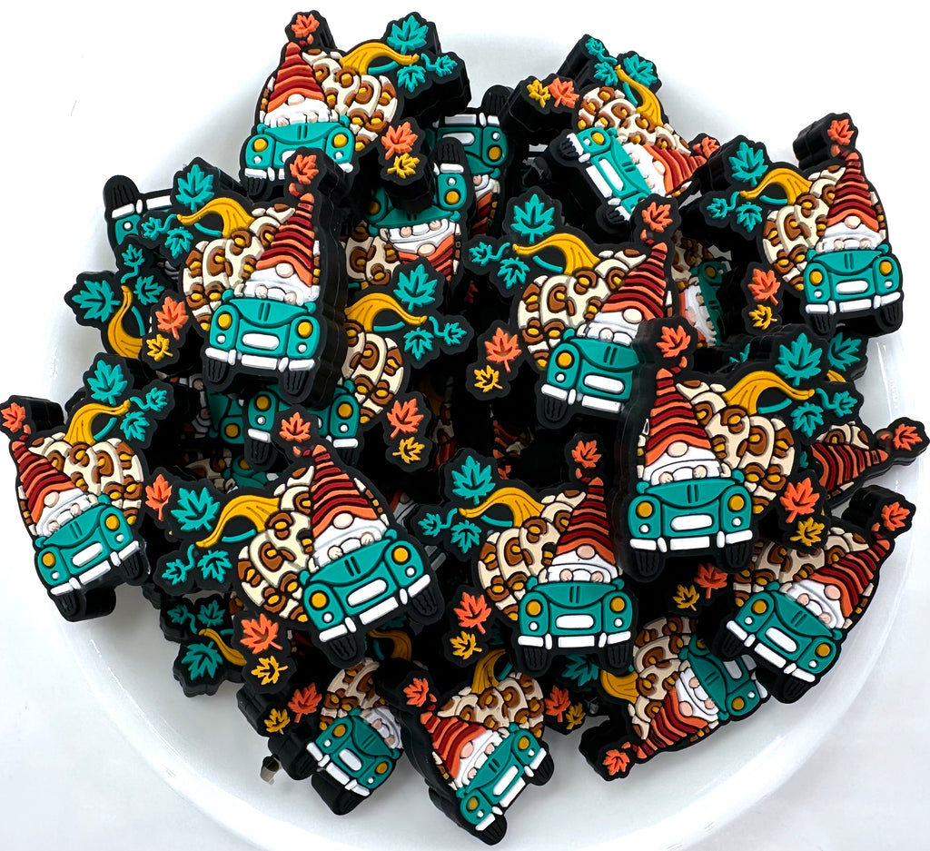 Leopard Pumpkin Fall Gnome Silicone Focal Beads