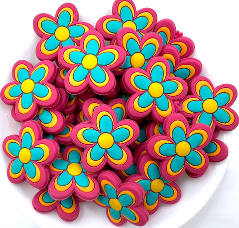 Retro Flower Silicone Focal Beads--Pink