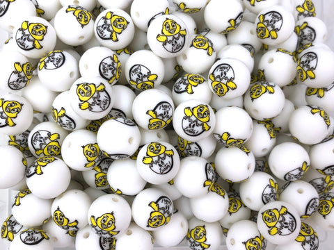 Easter Yellow Chick Print Silicone Beads--15mm