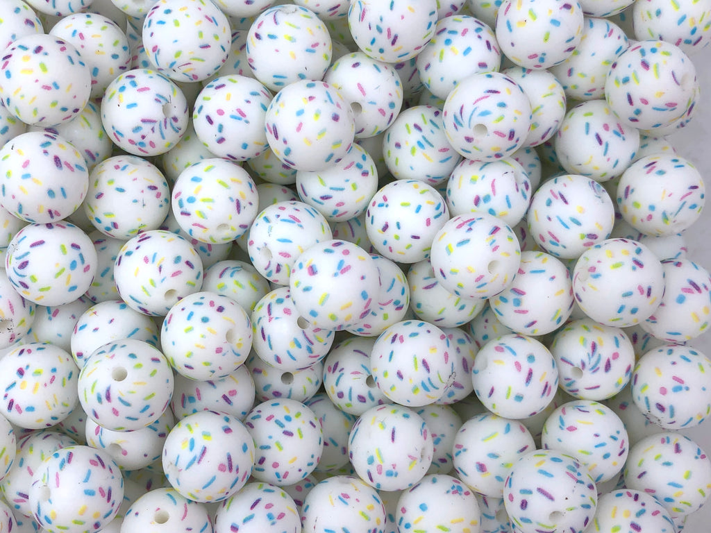 Pastel Confetti Print Silicone Beads--15mm