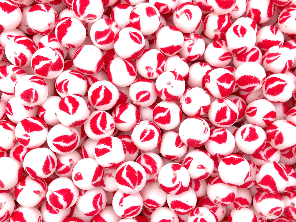 Kiss Lips Printed Silicone Beads--15mm