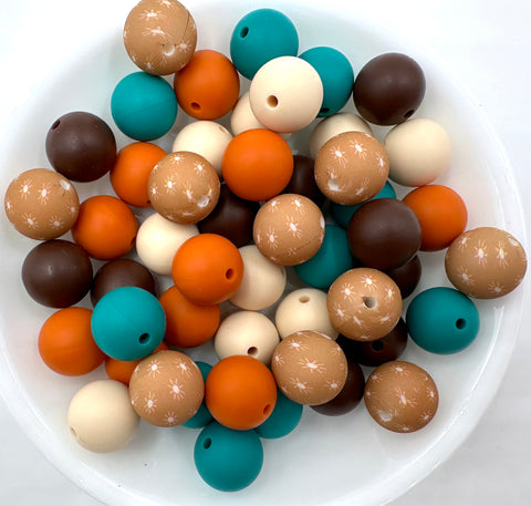 Western Brown Star Silicone Bead Mix--Emerald, Pumpkin, Beige, Brown