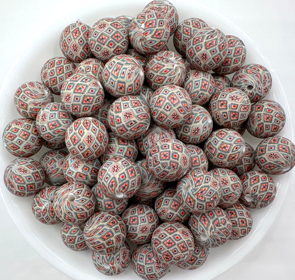 Western Boho Print Silicone Beads--15mm