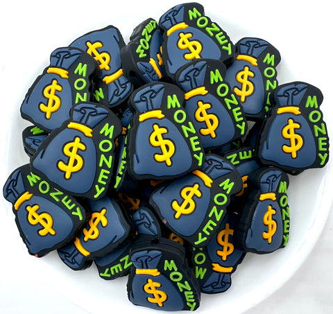 Money Silicone Focal Beads--Blue/Gray