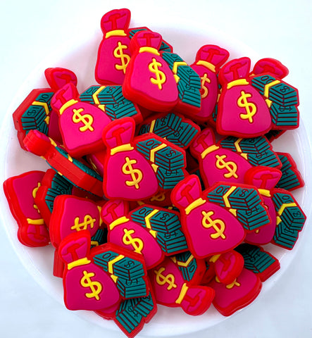 Money Silicone Focal Beads--Hot Pink