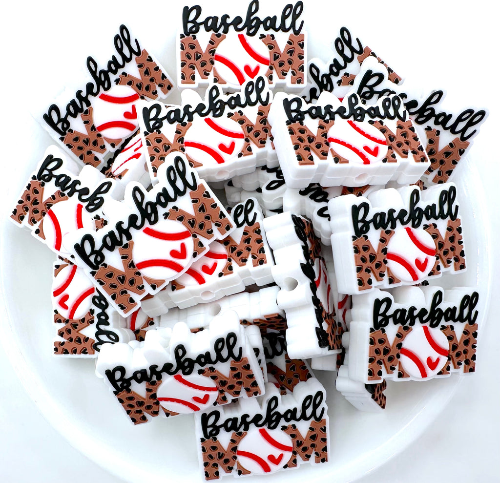 Leopard Baseball Mom Silicone Focal Beads