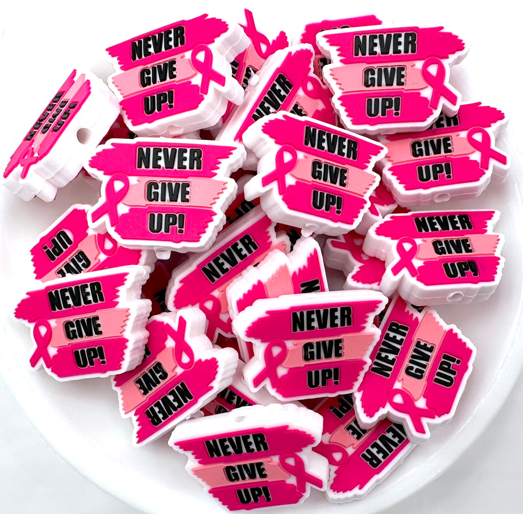 Never Give Up Breast Cancer Awareness Silicone Focal Beads