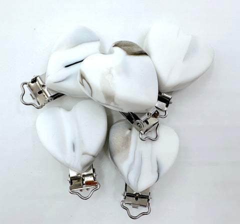 Marble White Heart Silicone Pacifier Clip