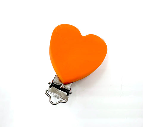 Orange Heart Silicone Pacifier Clip