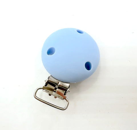 Baby Blue Round Silicone Pacifier Clip--Straight Clip