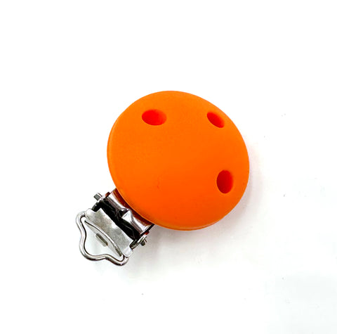 Orange Round Silicone Pacifier Clip