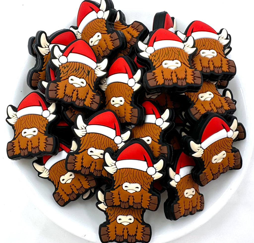 Christmas Highland Cow Silicone Focal Beads--Dark Brown