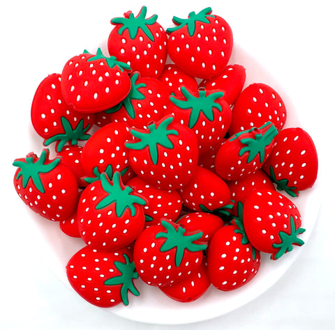 Red Strawberry Silicone Beads