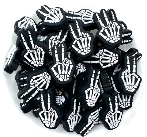 Skeleton Hand Peace Sign Silicone Focal Beads