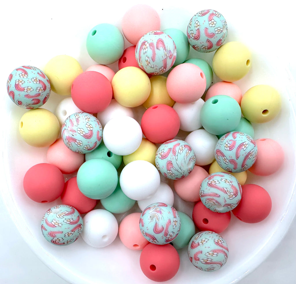 Rainbows & Daisy Silicone Bead Mix--White, Pink Quartz, Perfectly Pink, Butter Yellow, Mint