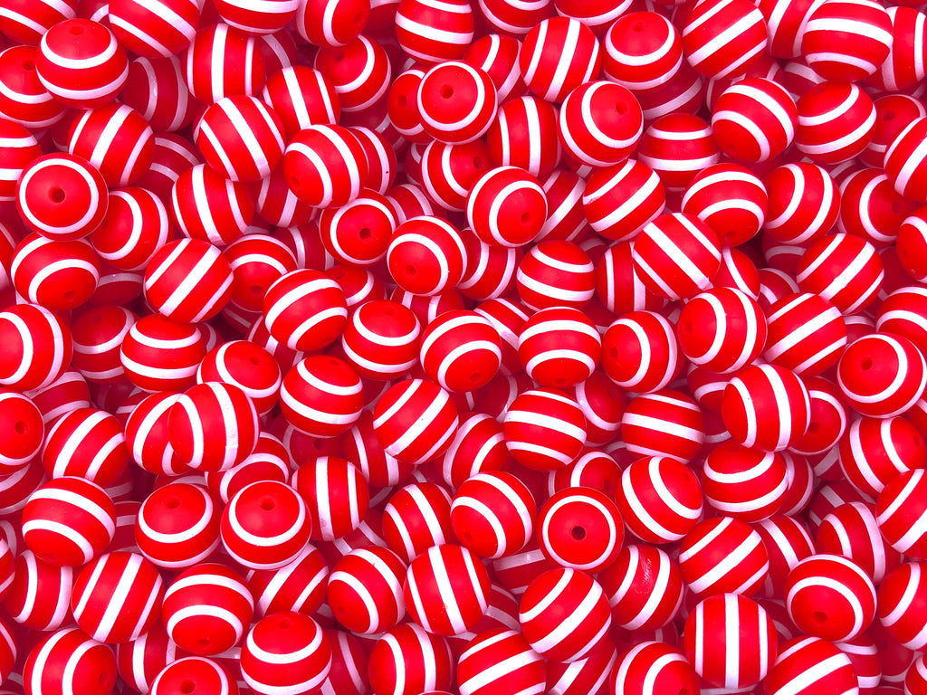 Red and White Striped Silicone Beads--15mm