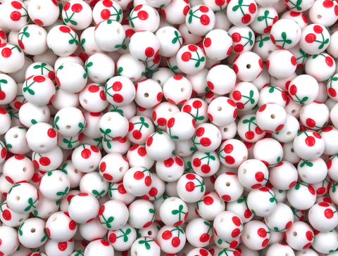 Cherry Print Silicone Beads--15mm