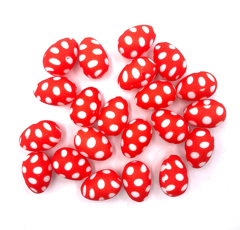 Red Polka Dot Easter Egg Silicone Focal Beads