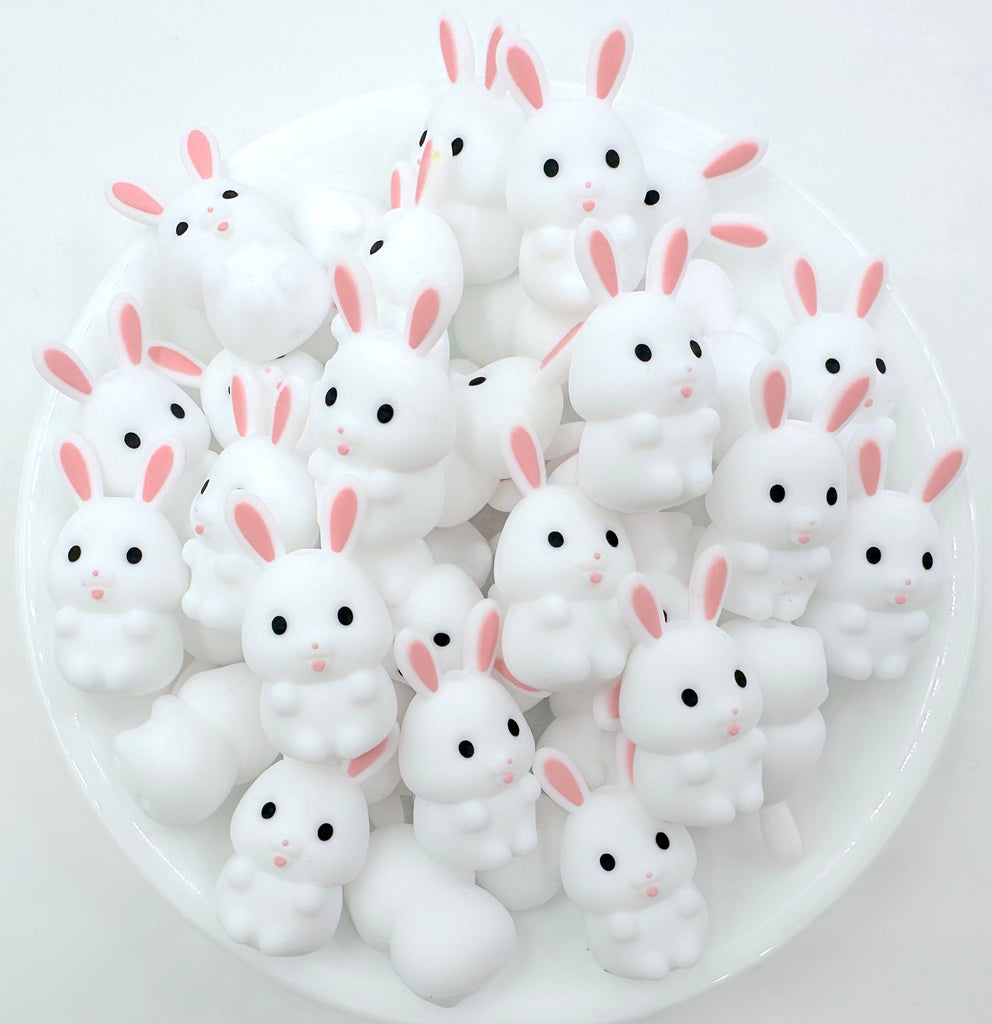 White Bunny 3D Silicone Focal Beads