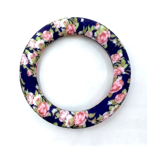 65mm Navy Victorian Flower Print Silicone Ring With Holes