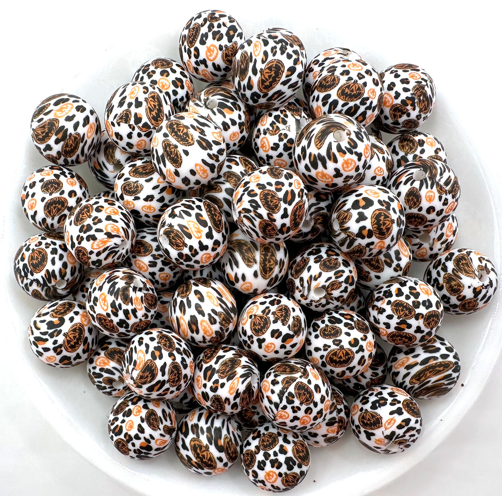 Leopard Pumpkin Print Silicone Beads--15mm