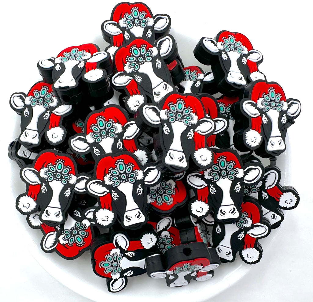 Western Christmas Cow Silicone Focal Beads