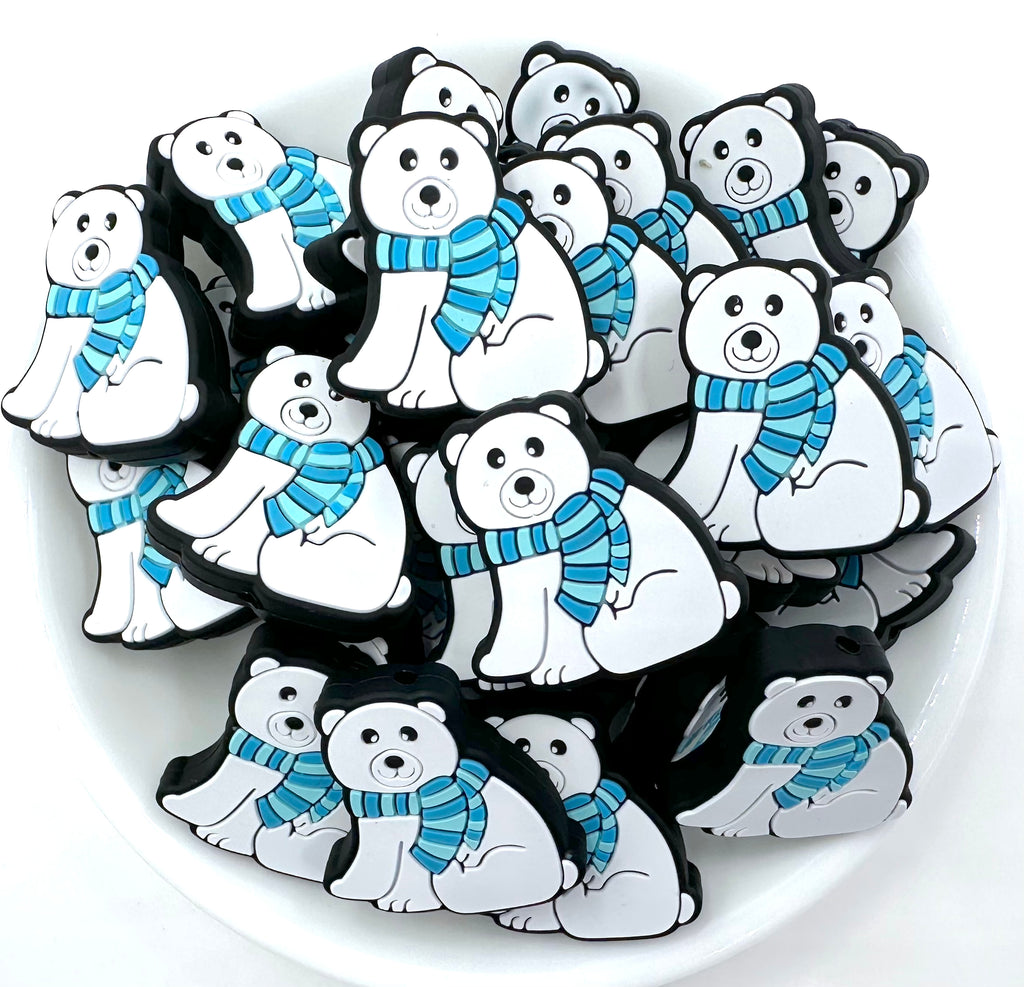 Winter Polar Bear Silicone Focal Beads