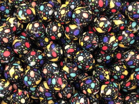 Black Planet Print Silicone Beads--15mm