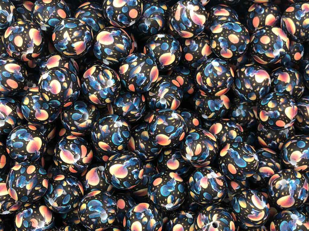 Black Outer Space Print Silicone Beads--15mm