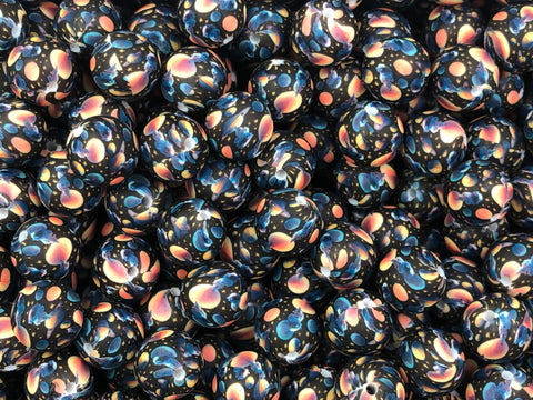 Black Outer Space Print Silicone Beads--15mm