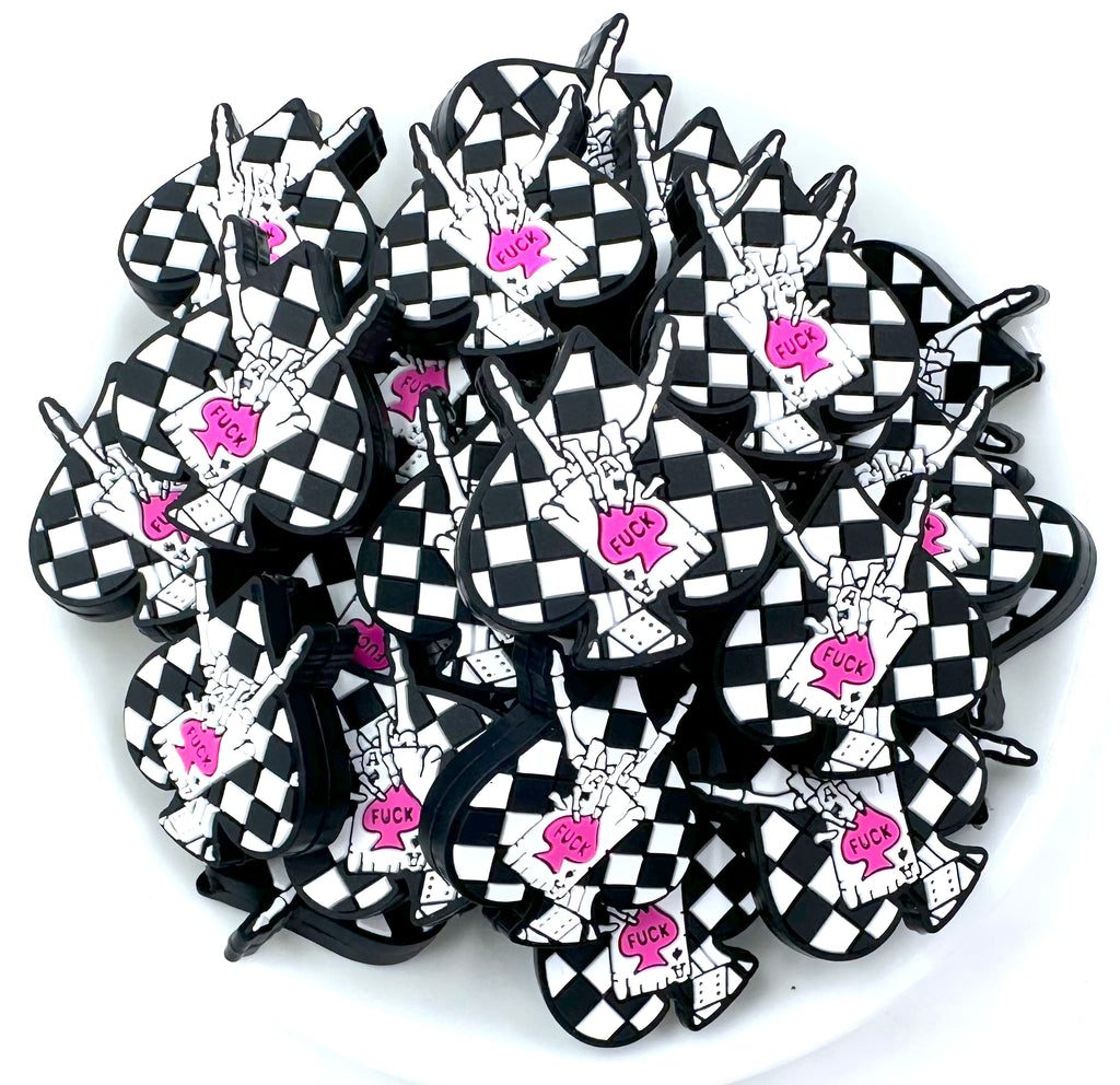 Spades with Skeleton Hand Silicone Focal Beads--Hot Pink