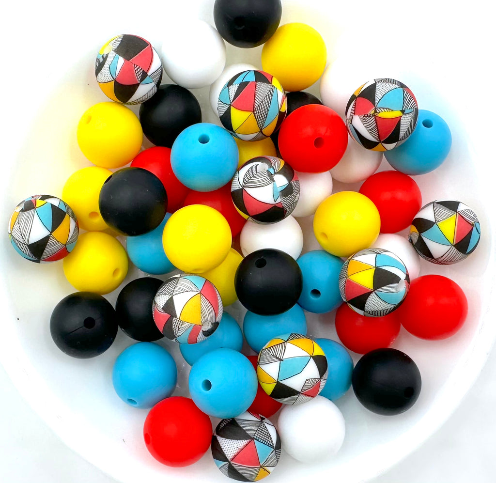 Mosaic Silicone Bead Mix--Yellow, Strawberry Red, Island Blue, Black & White