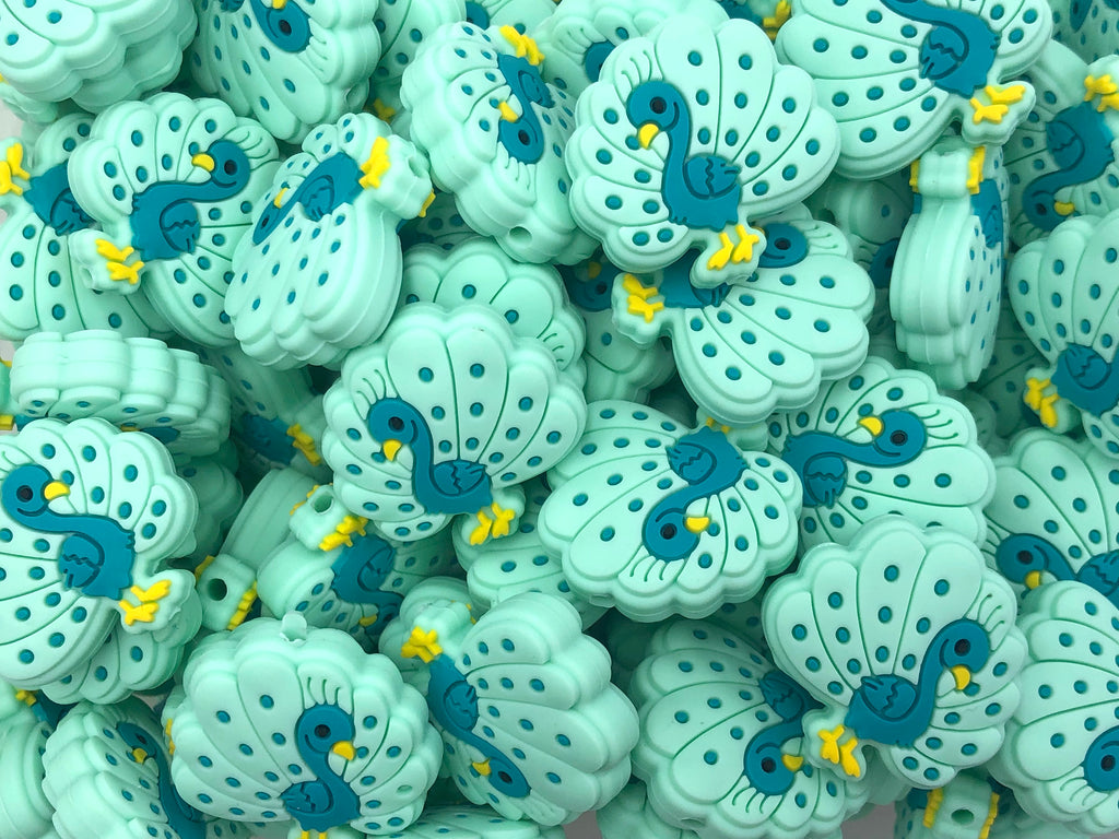 Peacock Silicone Focal Beads--Mint