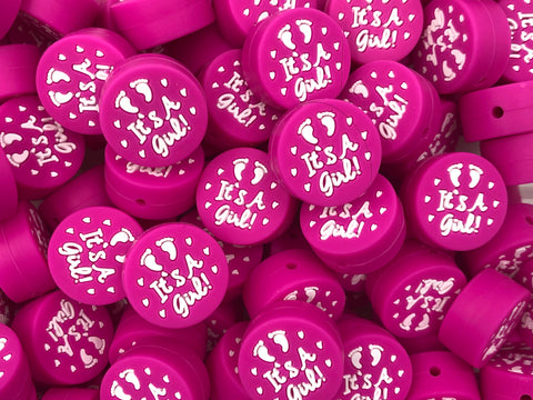 It's a Girl!  Silicone Focal Beads--Hot Pink