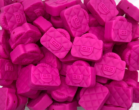 Purse Silicone Focal Beads--Hot Pink