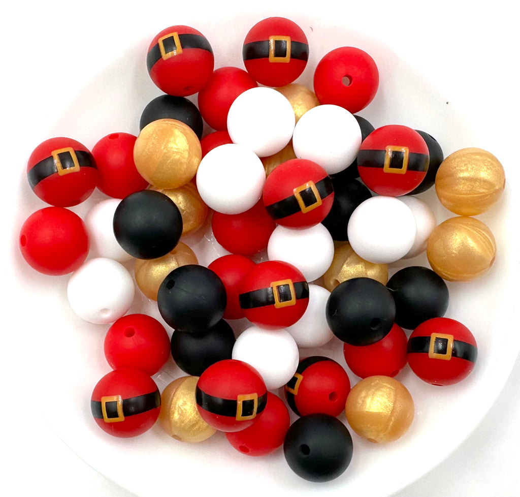 Santa Christmas Silicone Bead Mix--White, Red, Black, Metalic Gold