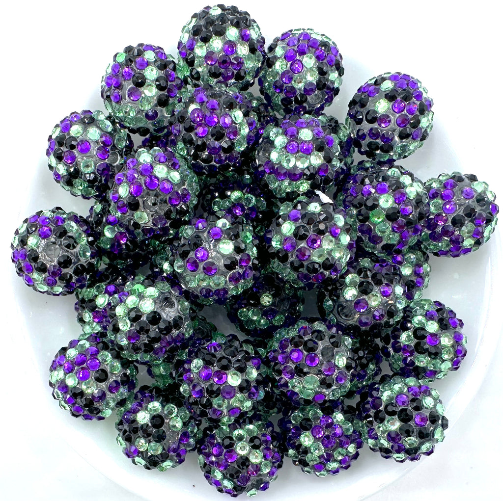 20mm Green, Purple & Black Halloween Confetti Rhinestone Chunky Beads