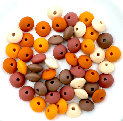 Lentil Silicone Bead Mix-- Beige, Harvest, Mango, Mahogany, Coffee