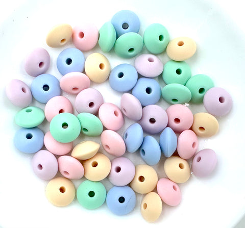 Lentil Silicone Bead Mix-- Beige, Powder Pink, Baby Blue, Mint, Lilac