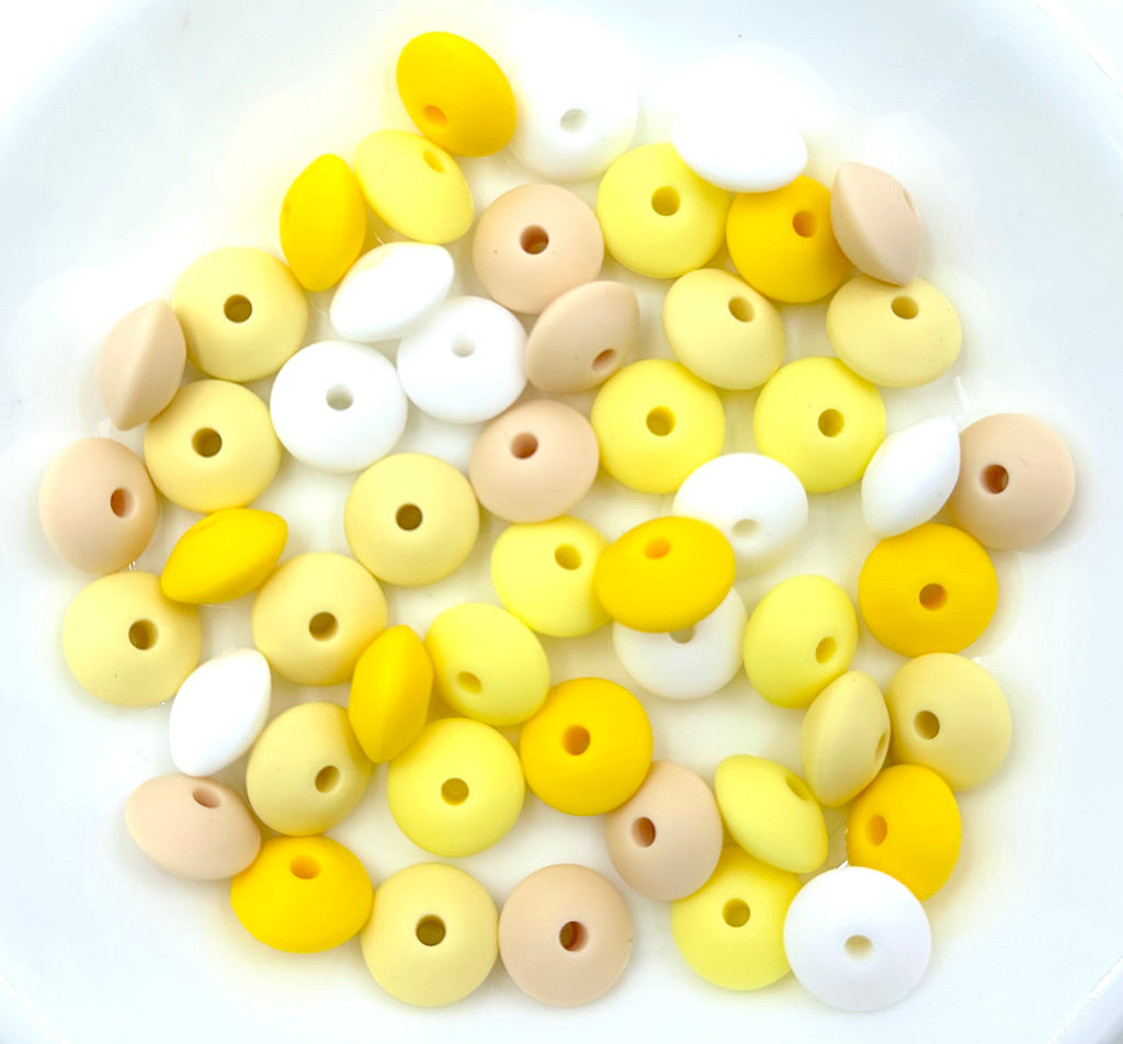 Lentil Silicone Bead Mix-- White, Butter, Yellow, Beige, Light Yellow