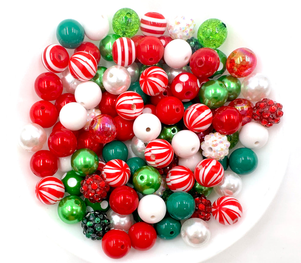 Red, Green, & White Peppermint 12mm Acrylic Bead Mix