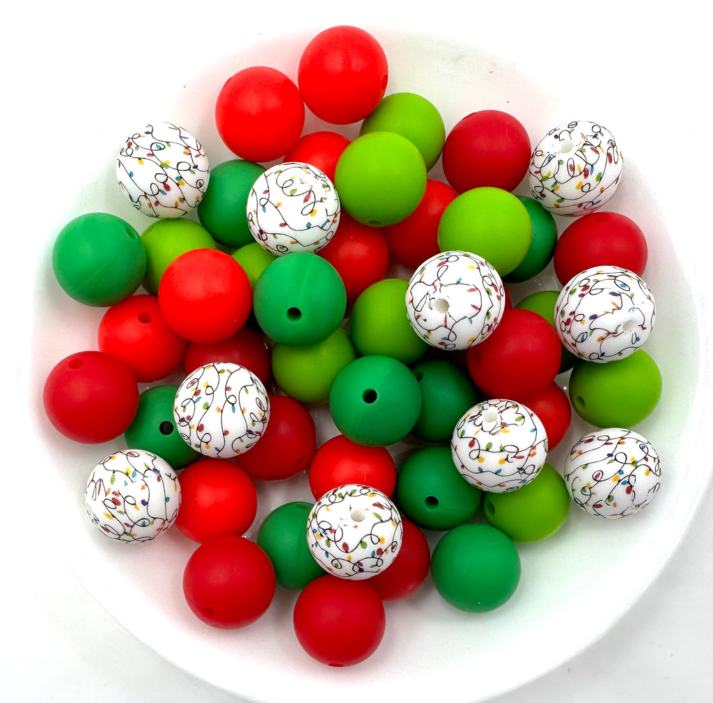 Colorful Christmas Light Silicone Bead Mix-- Strawberry Red, Green, Red, Kelly Green, White