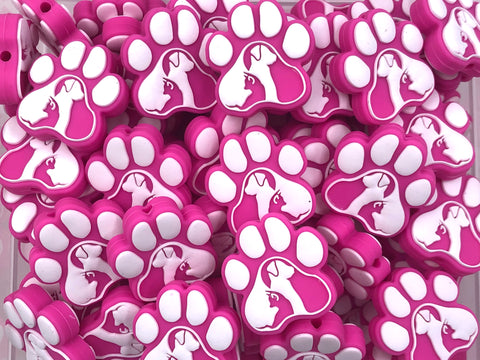 Dog & Cat Paw Print Silicone Focal Beads--Pink