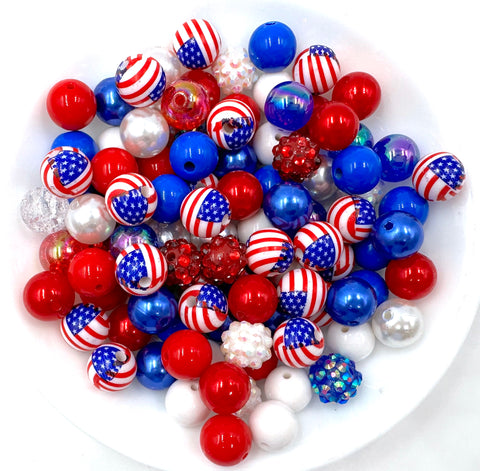 American Flag 12mm Acrylic Bead Mix