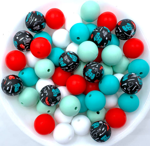 Scrub Life Nurse Silicone Bead Mix--Black, Red, Turquoise, White, Mint