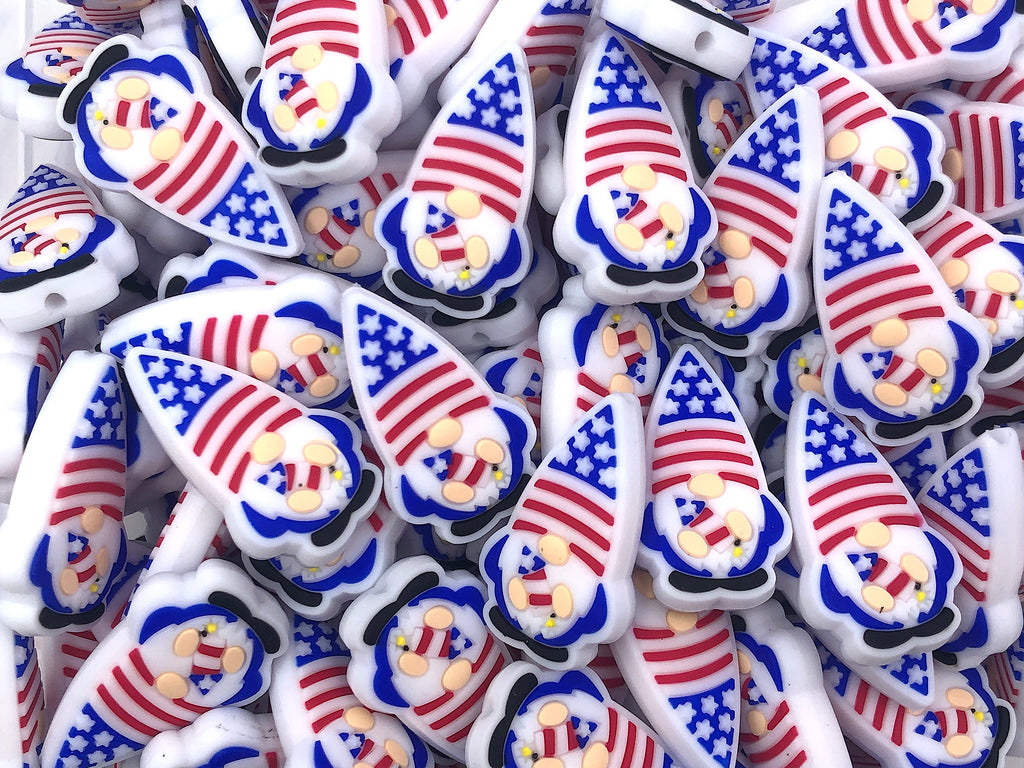 Red, White and Blue Gnome Silicone Focal Beads