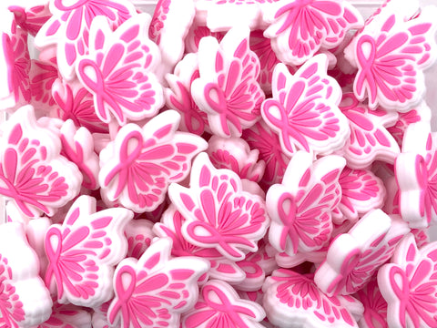 Pink Ribbon Butterfly Silicone Focal Beads