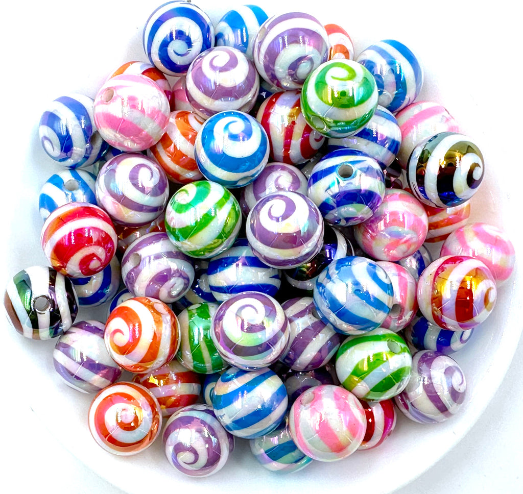 16mm Swirl AB Iridescent Chunky Beads