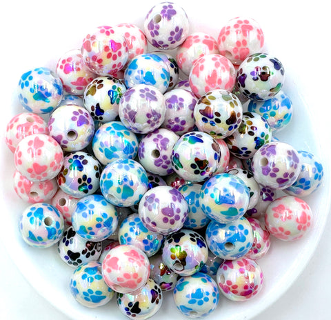 16mm Paw Print AB Iridescent Chunky Beads