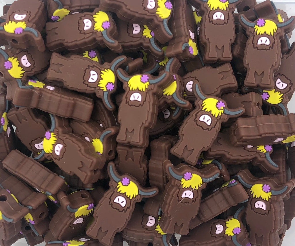 New!  Dark Brown Highland Cow Silicone Beads